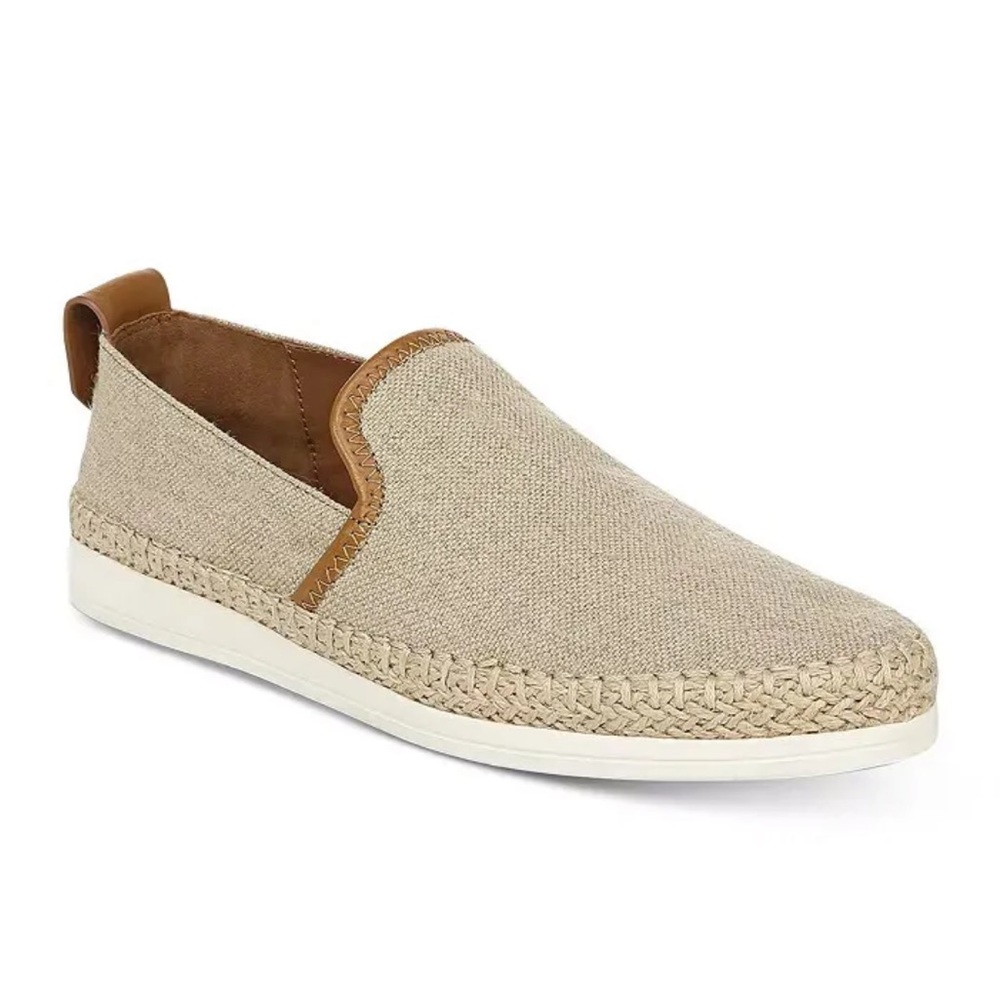 Vince Women's Silas Slip-On Shoes Linen Tan Brown Leather Trim Espadrille 5.5M